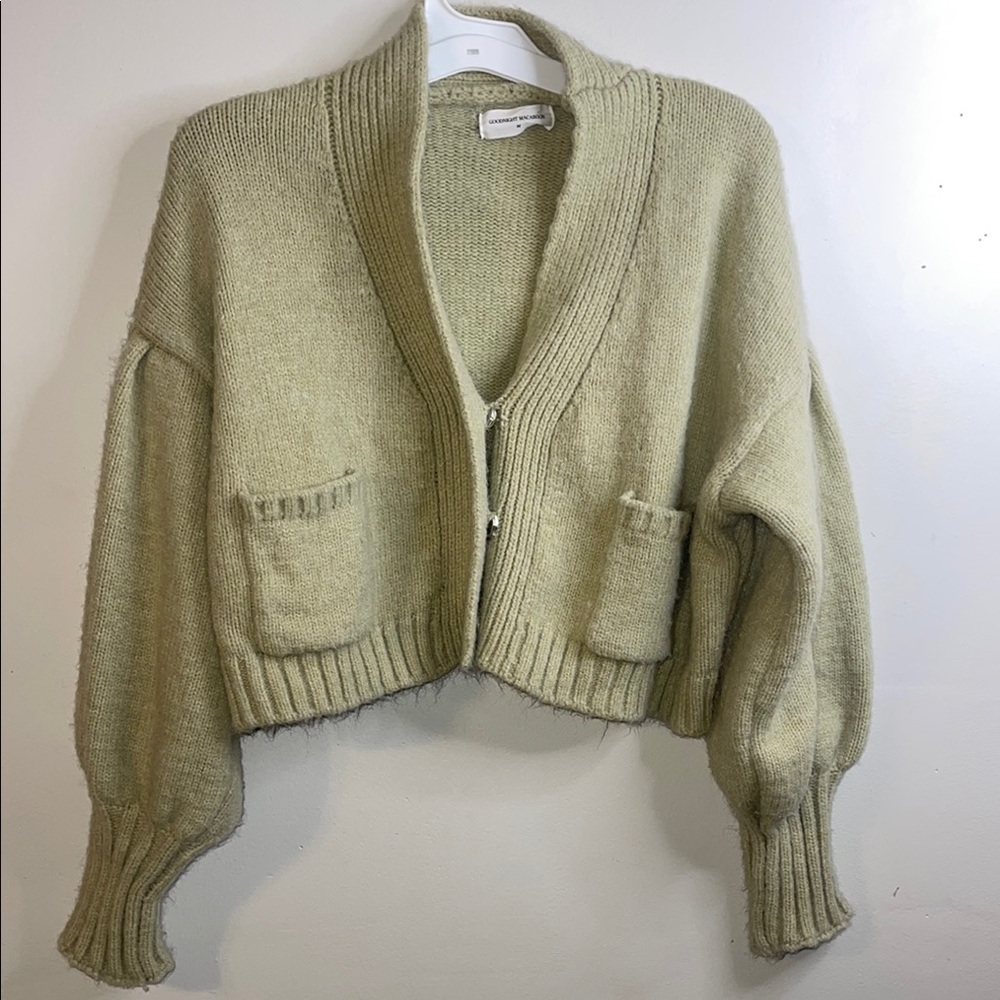 Goodnight Macaroon Sage Green Cropped Cardigan Medium 🏷️